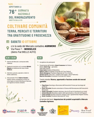Monselice, il 10 e 11 ottobre “Coltivare Comunità”: due giornate dedicate ad agricoltura e mercati contadini